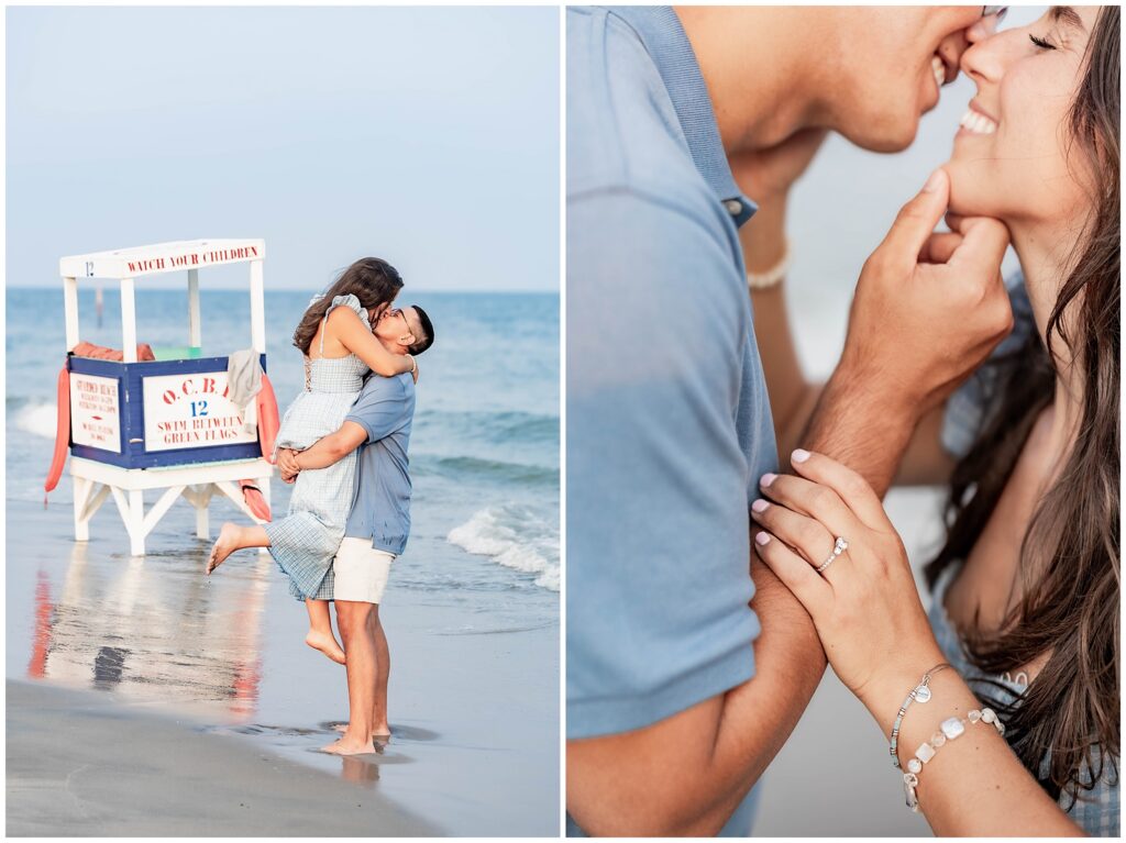 Romantic sunset engagement portraits on the Ocean City NJ beach