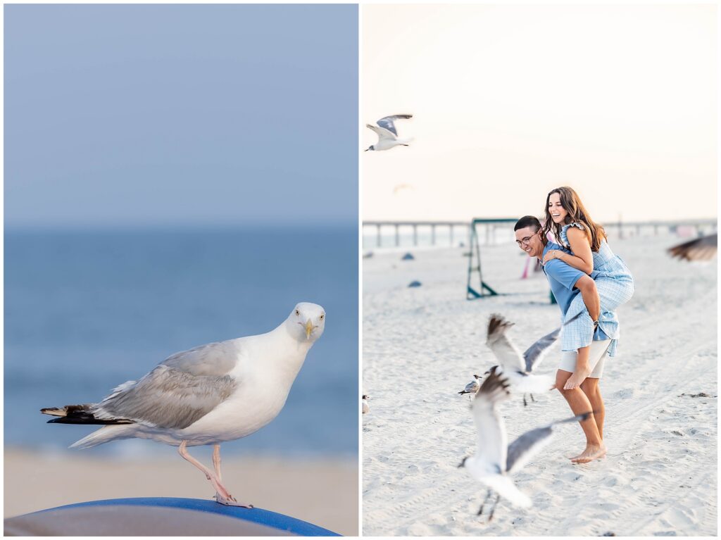 Engaged couple walking hand in hand through Ocean City NJ