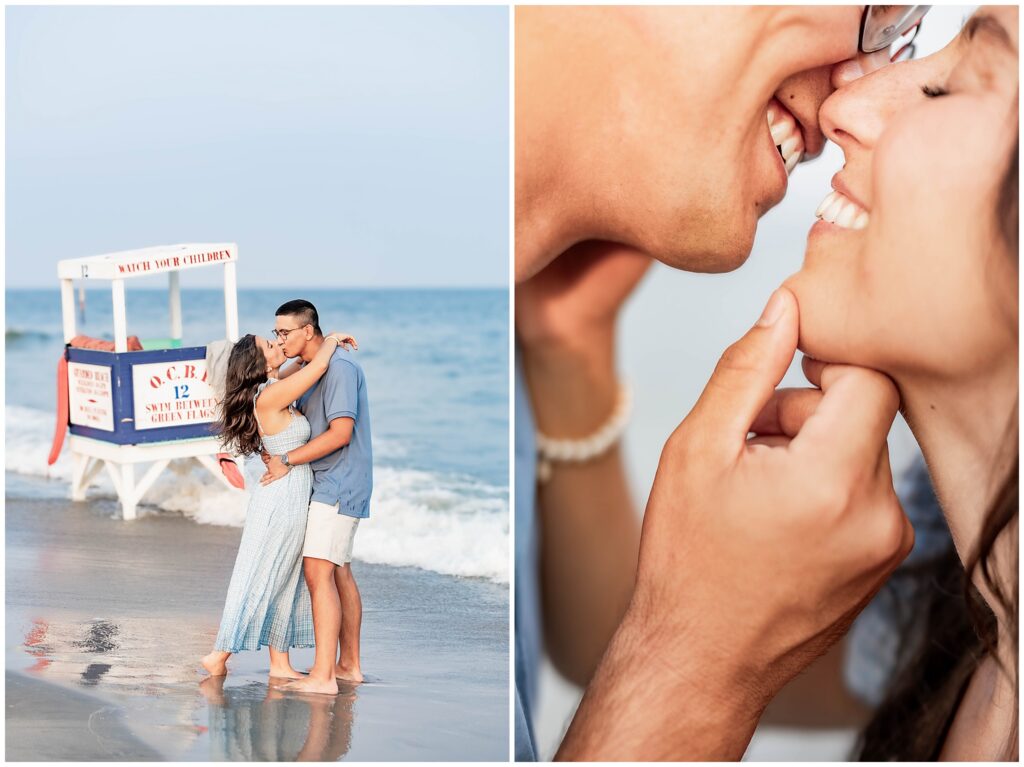 Couple walking barefoot along the Ocean City NJ shoreline